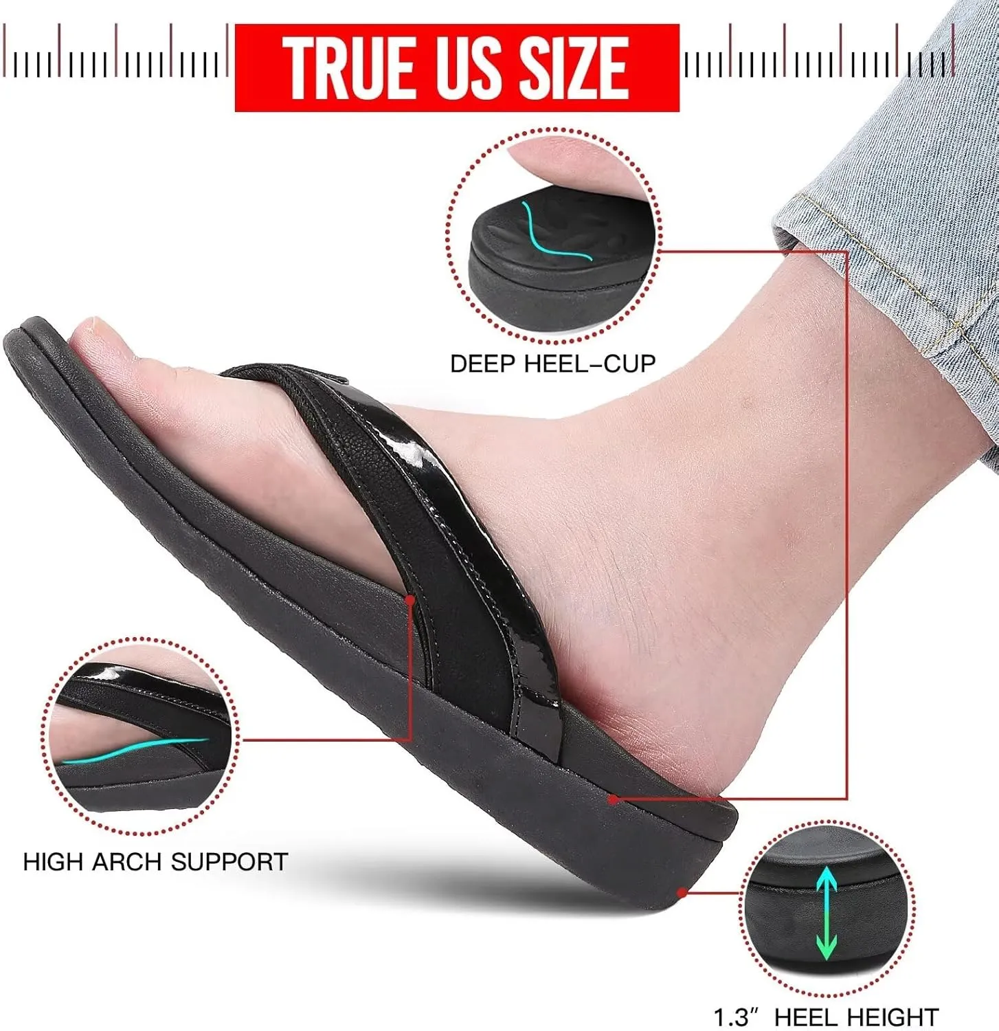 MEGNYA Comfortable Walking Flip Flops for Womens, Orthopedic Walking Sandals with Arch Support, Flat Feet Pain Relief Sandals for Beach, Summer, Pool