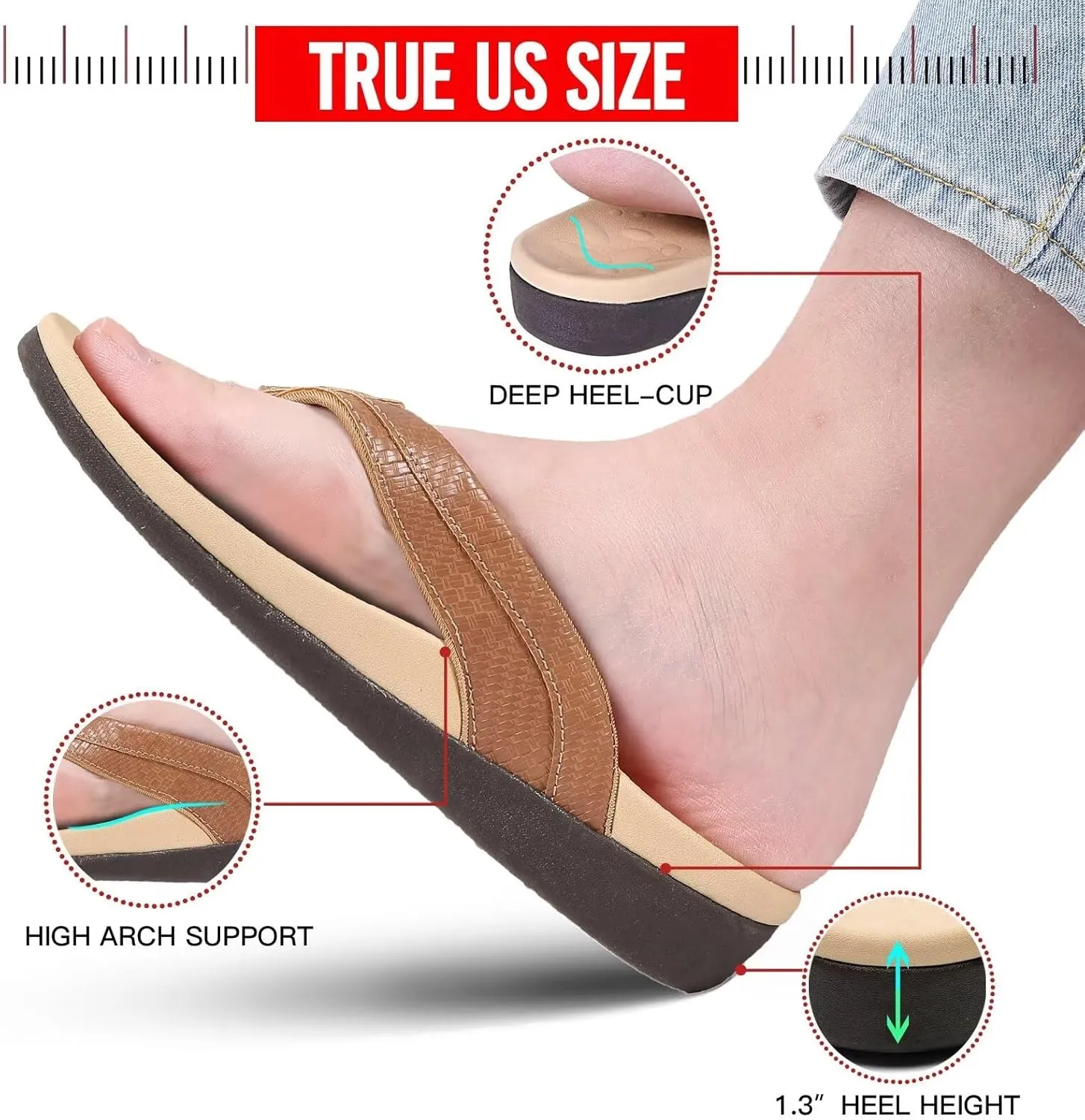 MEGNYA Comfortable Walking Flip Flops for Womens, Orthopedic Walking Sandals with Arch Support, Flat Feet Pain Relief Sandals for Beach, Summer, Pool