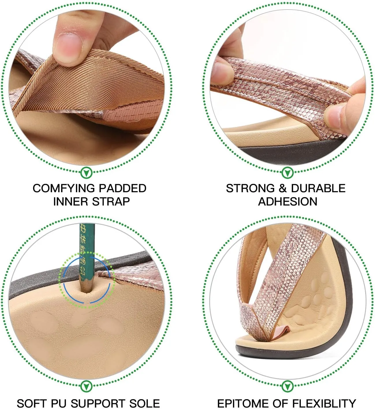 MEGNYA Comfortable Walking Flip Flops for Womens, Orthopedic Walking Sandals with Arch Support, Flat Feet Pain Relief Sandals for Beach, Summer, Pool