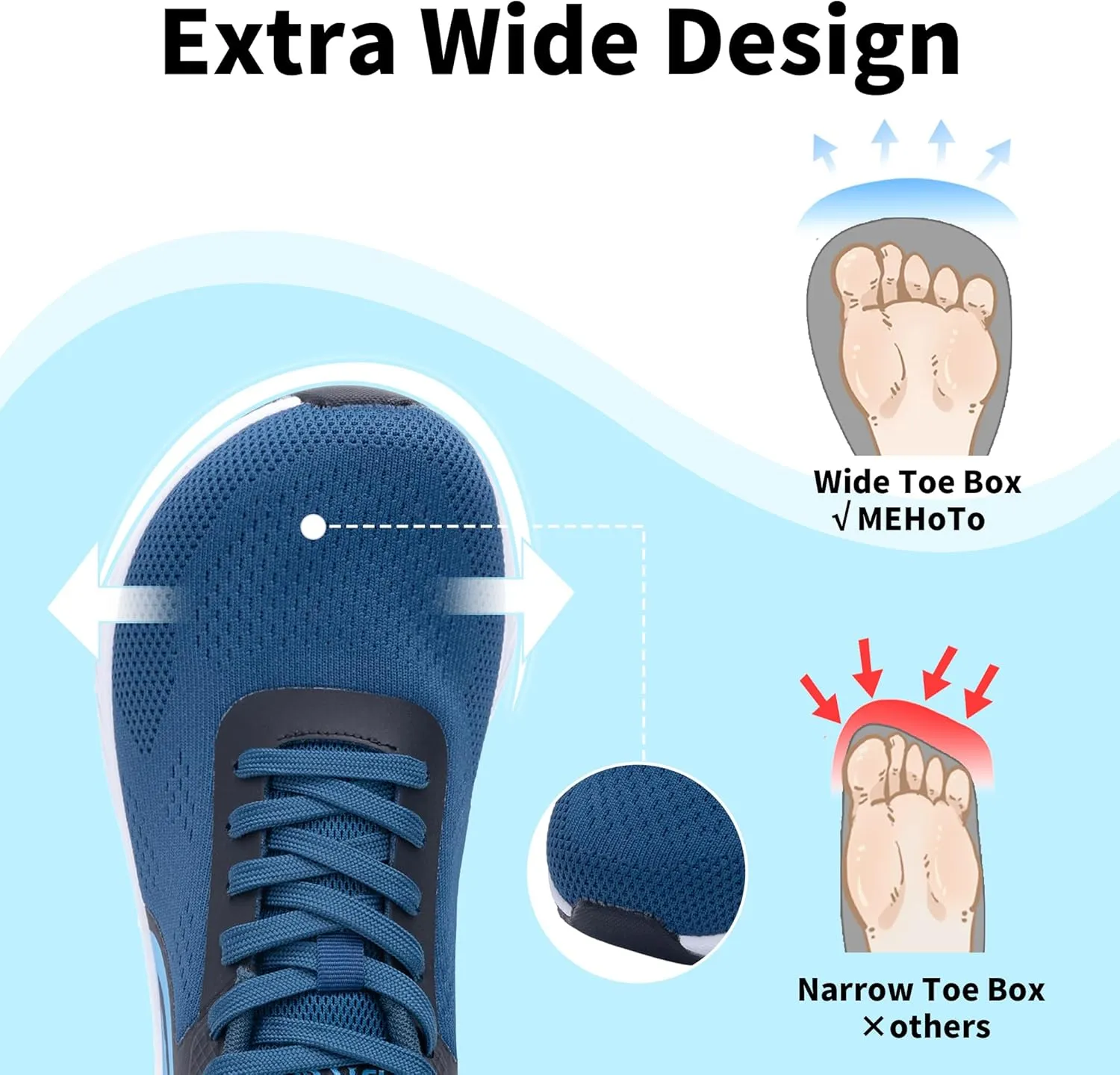 MEHOTO Wide Toe Box Shoes for Men Arch Support Walking Shoes Tennis Fashion Sneaker Wide Width Orthotic Shoe for Plantar Fasciitis Size 8-13