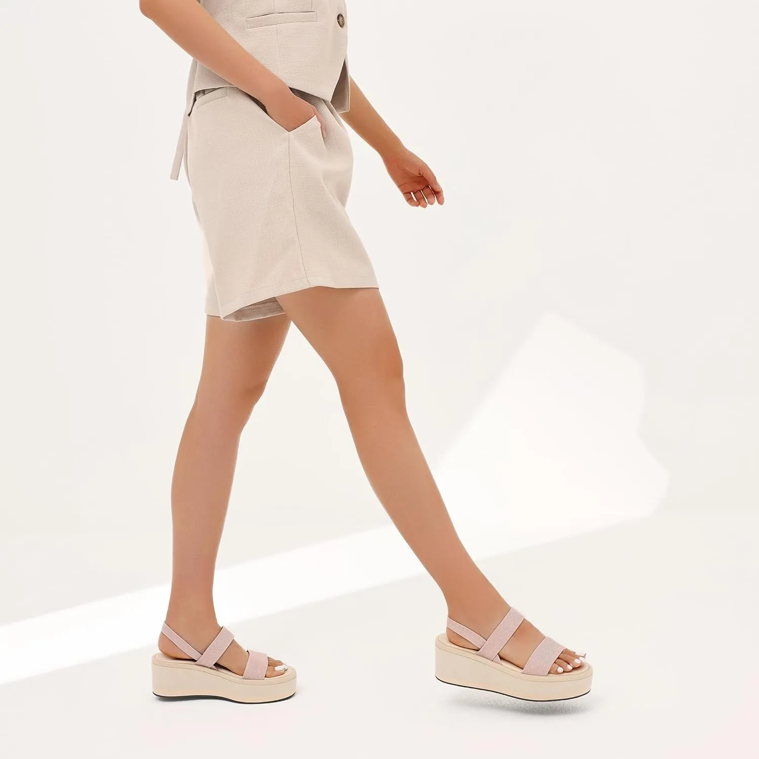 MeiLuSi Women's Platform Wedges Sandals Comfortable Walking Sandals Elastic Strap Comfy Wedges 2025 Spring Summer Casual Shoes Slip On