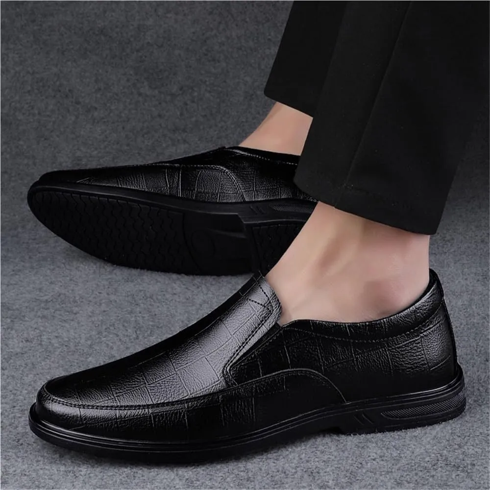 Men Cow Leather Oxford Dress Shoes Slip On Formal Waterproof Non Slip Soft Comfy Casual Fashion Comfortable