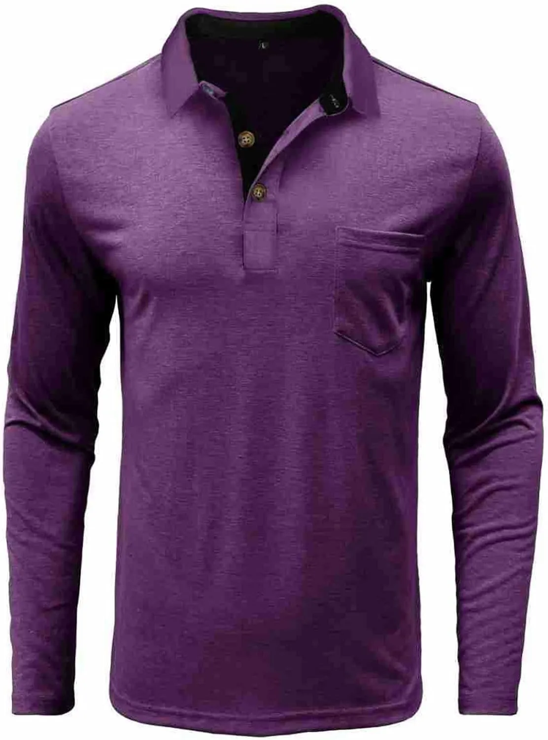 Men Fall Winter Polo Shirts Long Sleeved Flip Collar Tops Pocket Button V Neck T Shirts Golf Casual Sports Tops