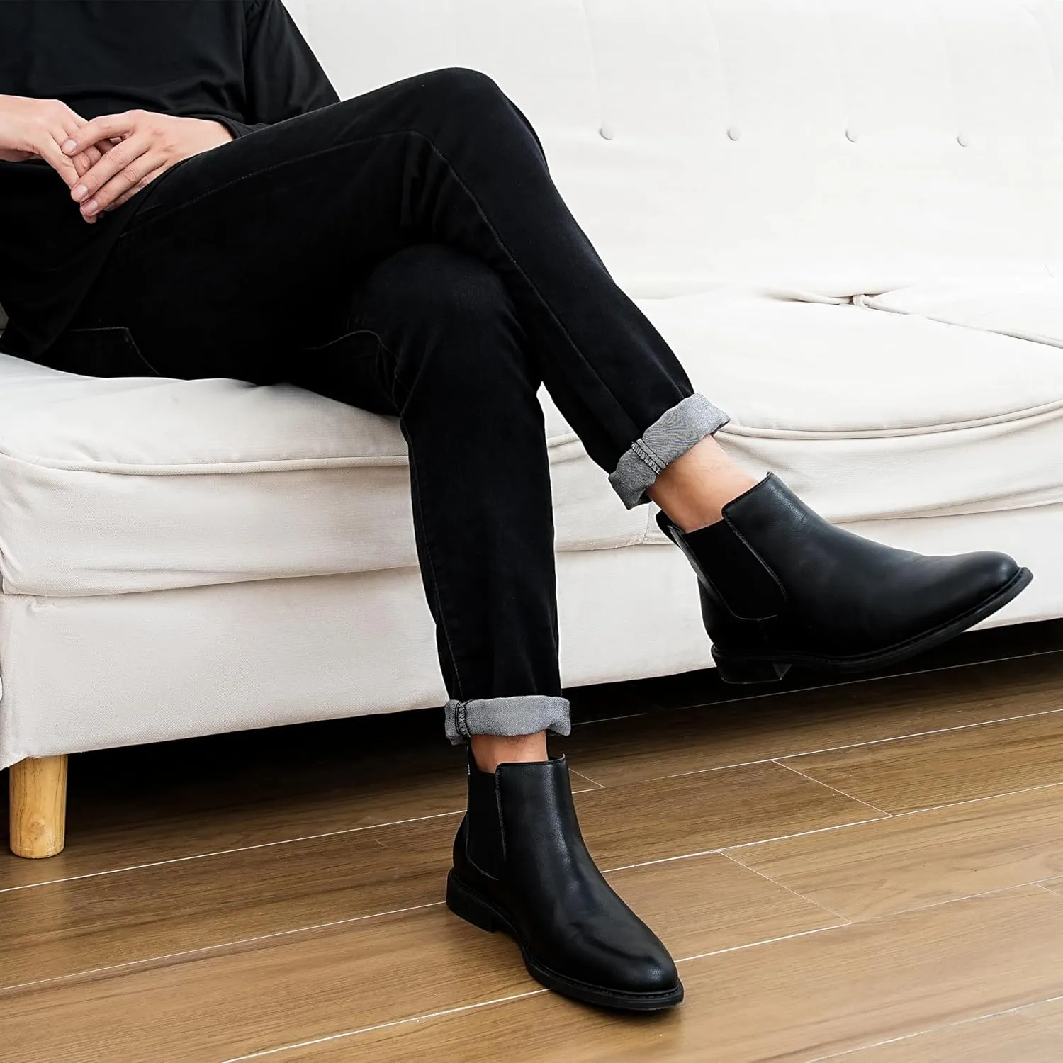 Men’s Black Chelsea Boots-Slip-On Comfy Mens Casual Suede Ankle Boots