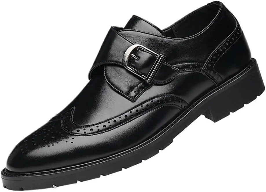Mens Brogue Carved Leather Shoes All Match Comfy Slip On Casual Business Dress Footwear