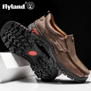 Men's Casual Fully-featured Business Boots Size Handmade Soft Leather Ankle Fashion FLYLAND Oxfords Stitching Vintage Shoes Plus Adjustable Flats Hand