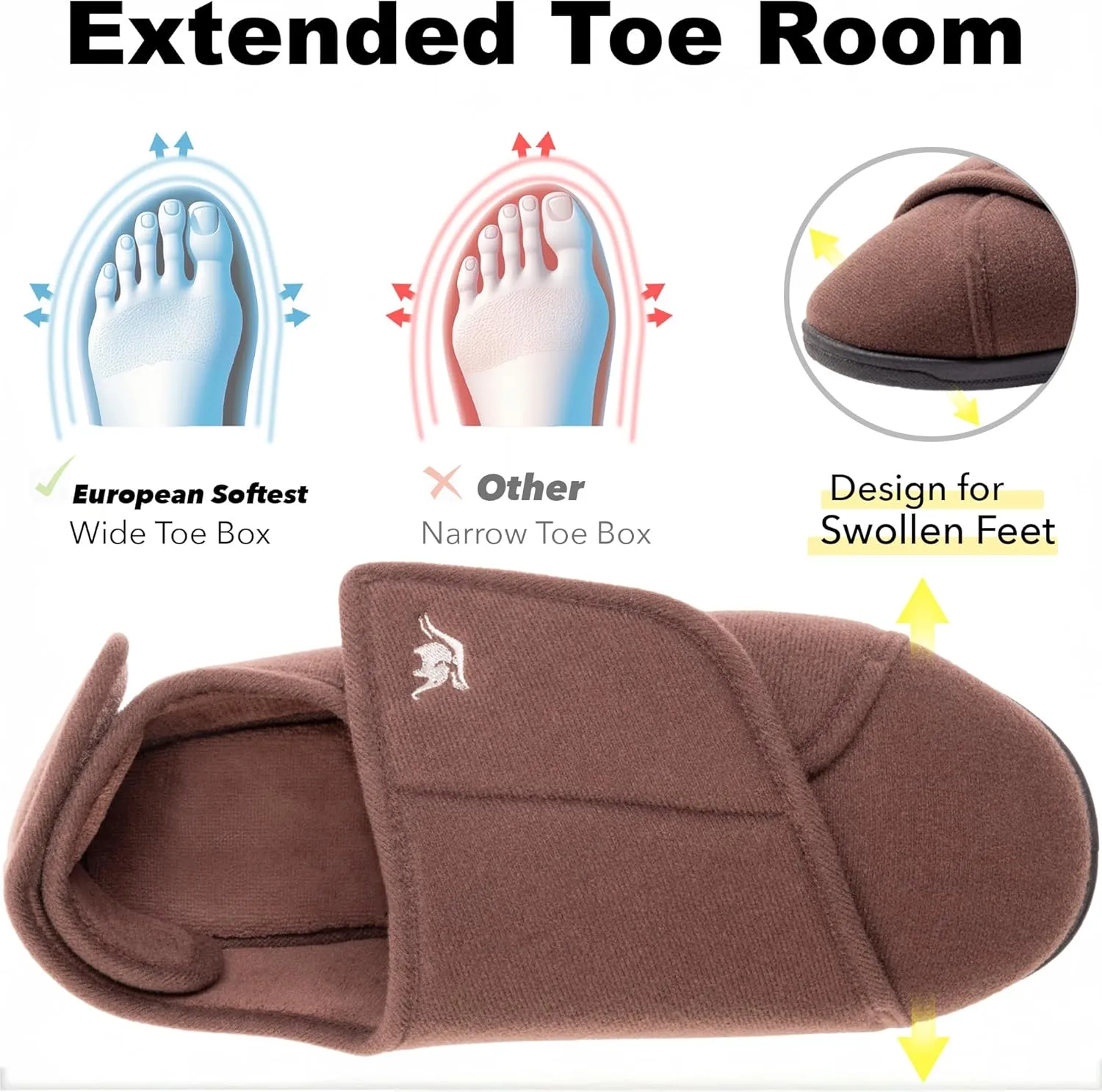 Men's Memory Foam Diabetic Slippers with Adjustable Closure, Extra Wide Comfy Warm Plush Fleece Arthritis Edema Swollen Diabetic House Shoes Machine Washable with Anti Slip Sole