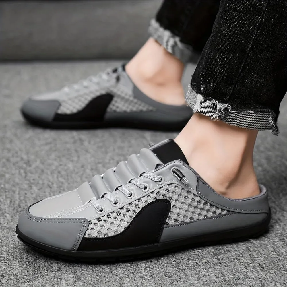 Men's Slip-On Mule Sneakers - Lightweight Breathable Knit Fabric - Casual Comfort for Indoor & Outdoor Wear