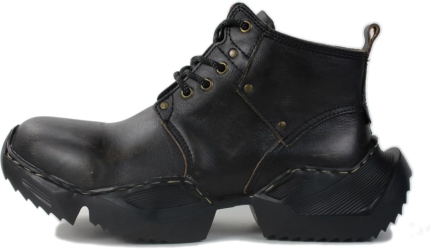 Mens Vintage Moto Boots Combat Hiking Retro Casual Shoes Cowhide Leather Ankle Chukka Boots CD-5008-S-1-Brown-Black