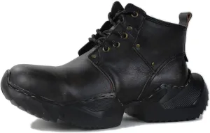 Mens Vintage Moto Boots Combat Hiking Retro Casual Shoes Cowhide Leather Ankle Chukka Boots CD-5008-S-1-Brown-Black