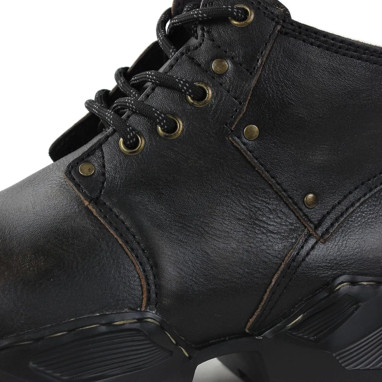 Mens Vintage Moto Boots Combat Hiking Retro Casual Shoes Cowhide Leather Ankle Chukka Boots CD-5008-S-1-Brown-Black