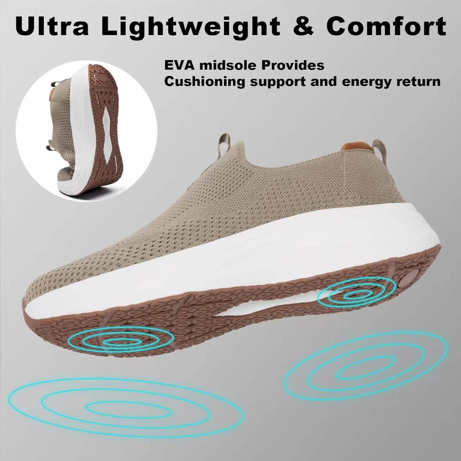 Men's Wide Non-Slip Walking Shoes Lightweight Breathable Knit Casual Sneakers Slip On Athletic Shoes Ultra Comfort Durable