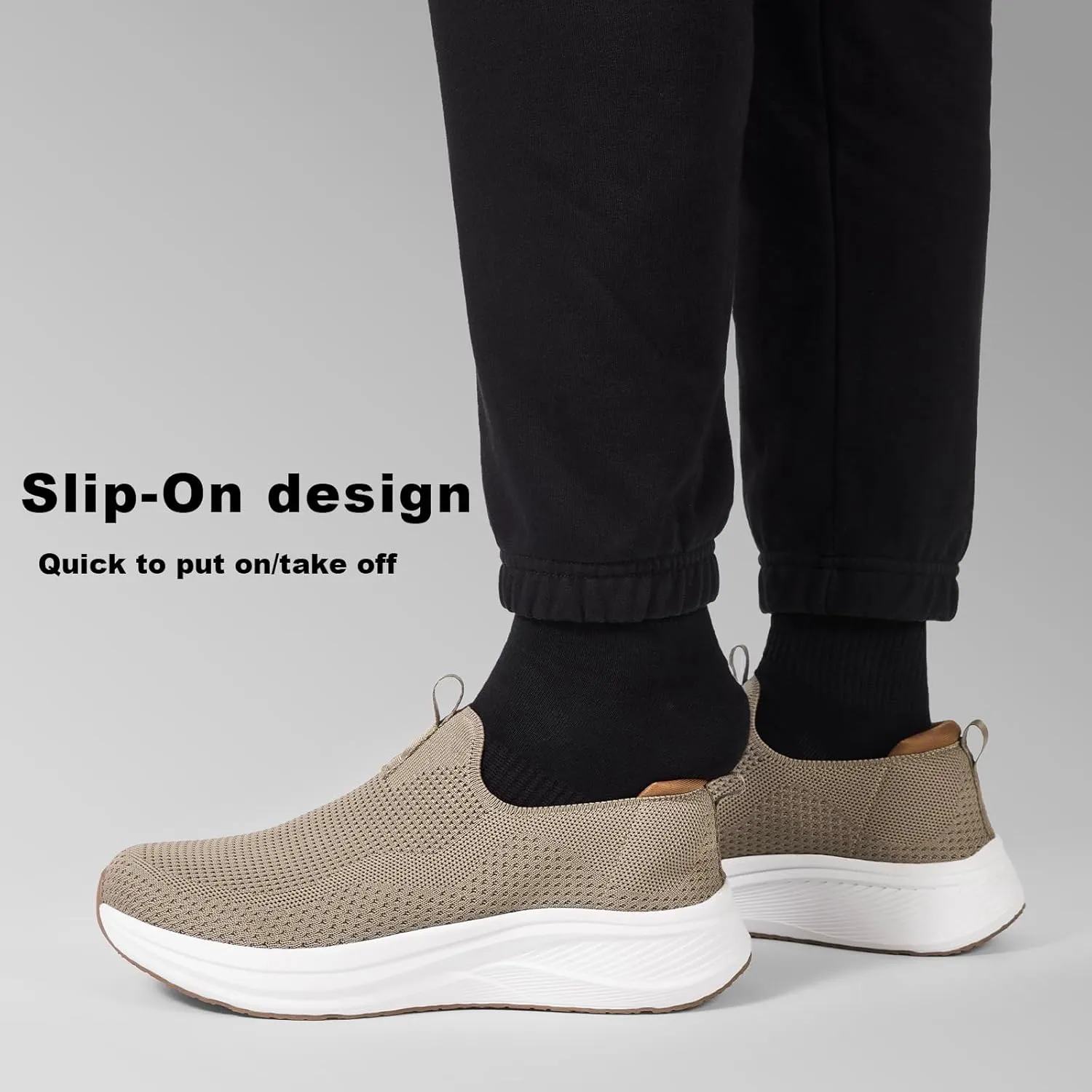 Men's Wide Non-Slip Walking Shoes Lightweight Breathable Knit Casual Sneakers Slip On Athletic Shoes Ultra Comfort Durable