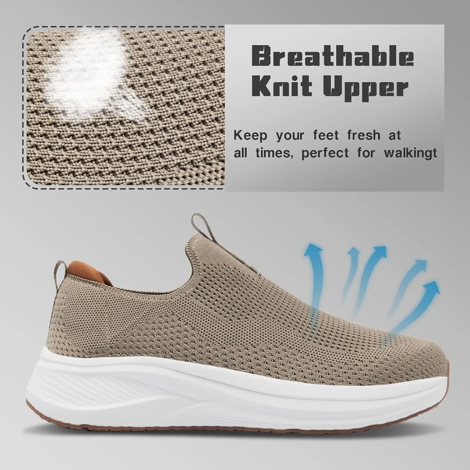 Men's Wide Non-Slip Walking Shoes Lightweight Breathable Knit Casual Sneakers Slip On Athletic Shoes Ultra Comfort Durable
