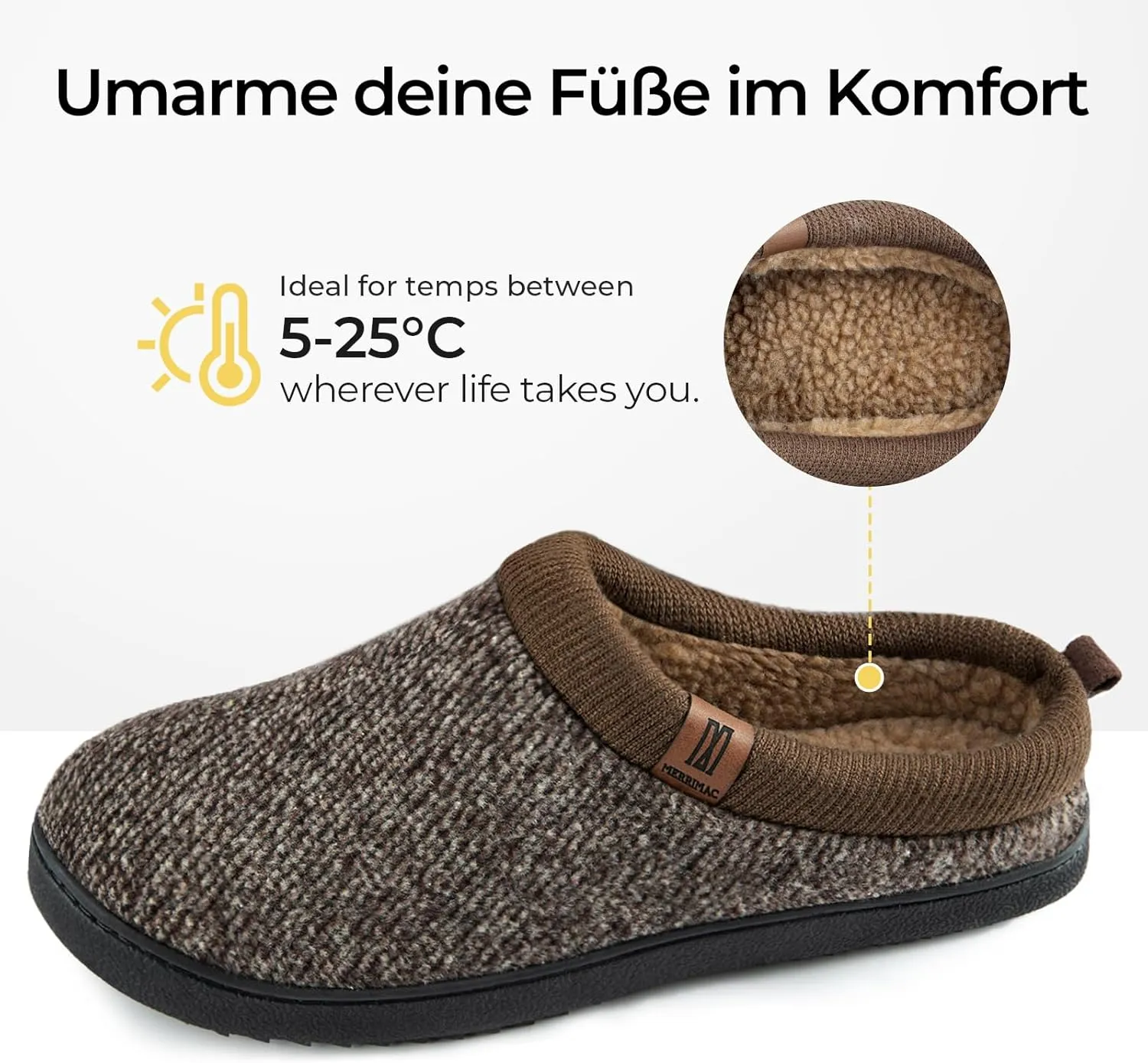 MERRIMAC Men's Slip on Slippers Comfy Memory Foam Non Slip Indoor House Shoes