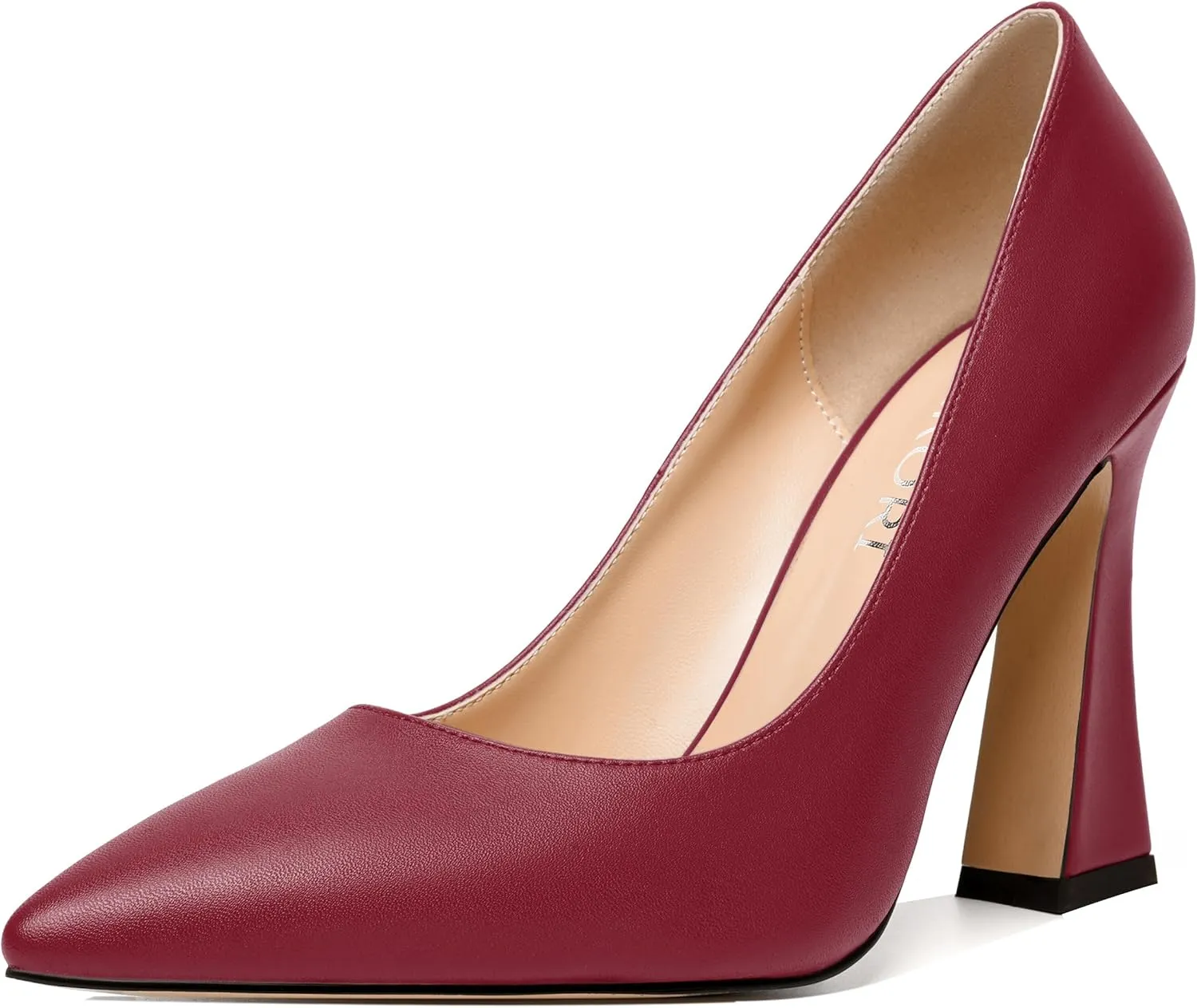 MERRORI Women's Chunky High Heels Slip On Block Pointed Toe Matte Dress Wedding Heel Pumps Shoes 4 Inch