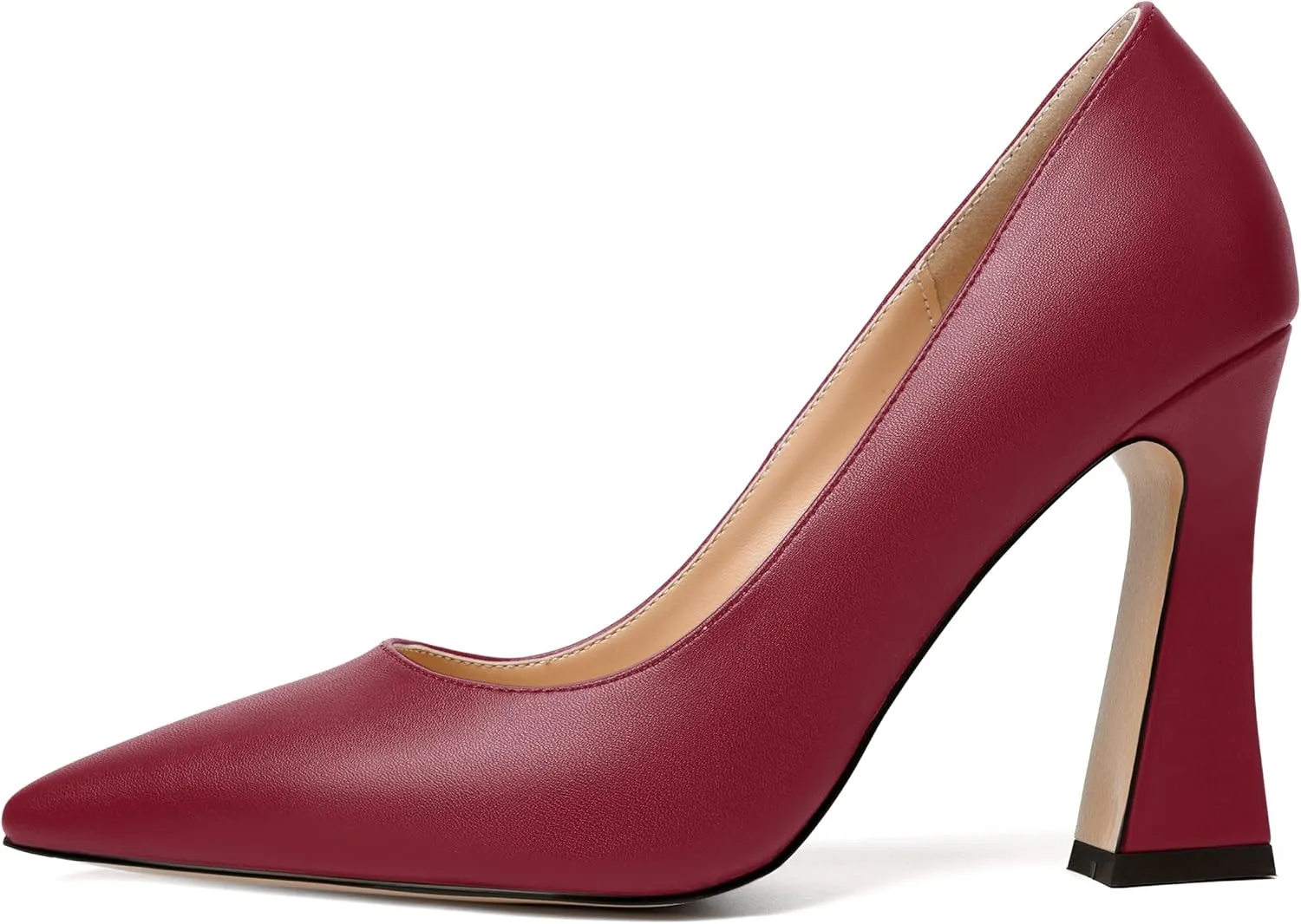 MERRORI Women's Chunky High Heels Slip On Block Pointed Toe Matte Dress Wedding Heel Pumps Shoes 4 Inch
