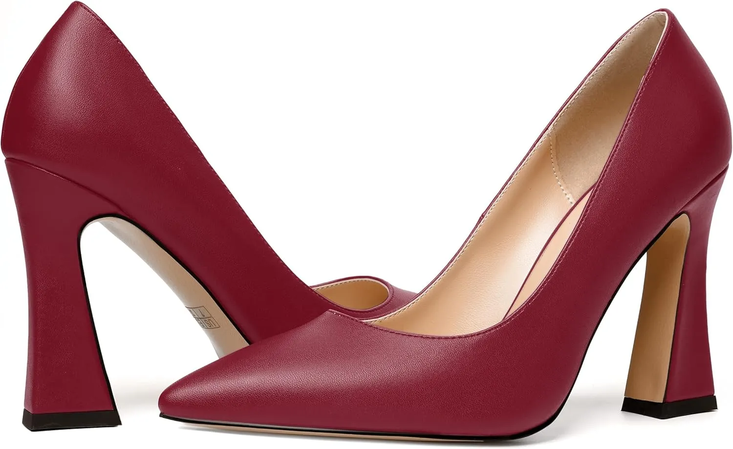 MERRORI Women's Chunky High Heels Slip On Block Pointed Toe Matte Dress Wedding Heel Pumps Shoes 4 Inch