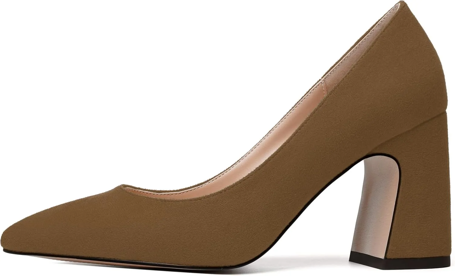 MERRORI Women's High Chunky Heels Block Suede Pointed Toe Office Slip On Dress Heel Pumps Shoes 3.3 Inch