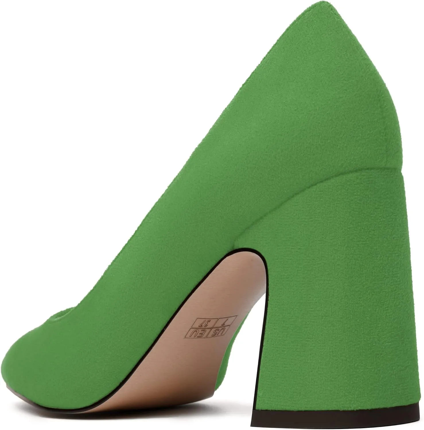 MERRORI Women's High Chunky Heels Block Suede Pointed Toe Office Slip On Dress Heel Pumps Shoes 3.3 Inch