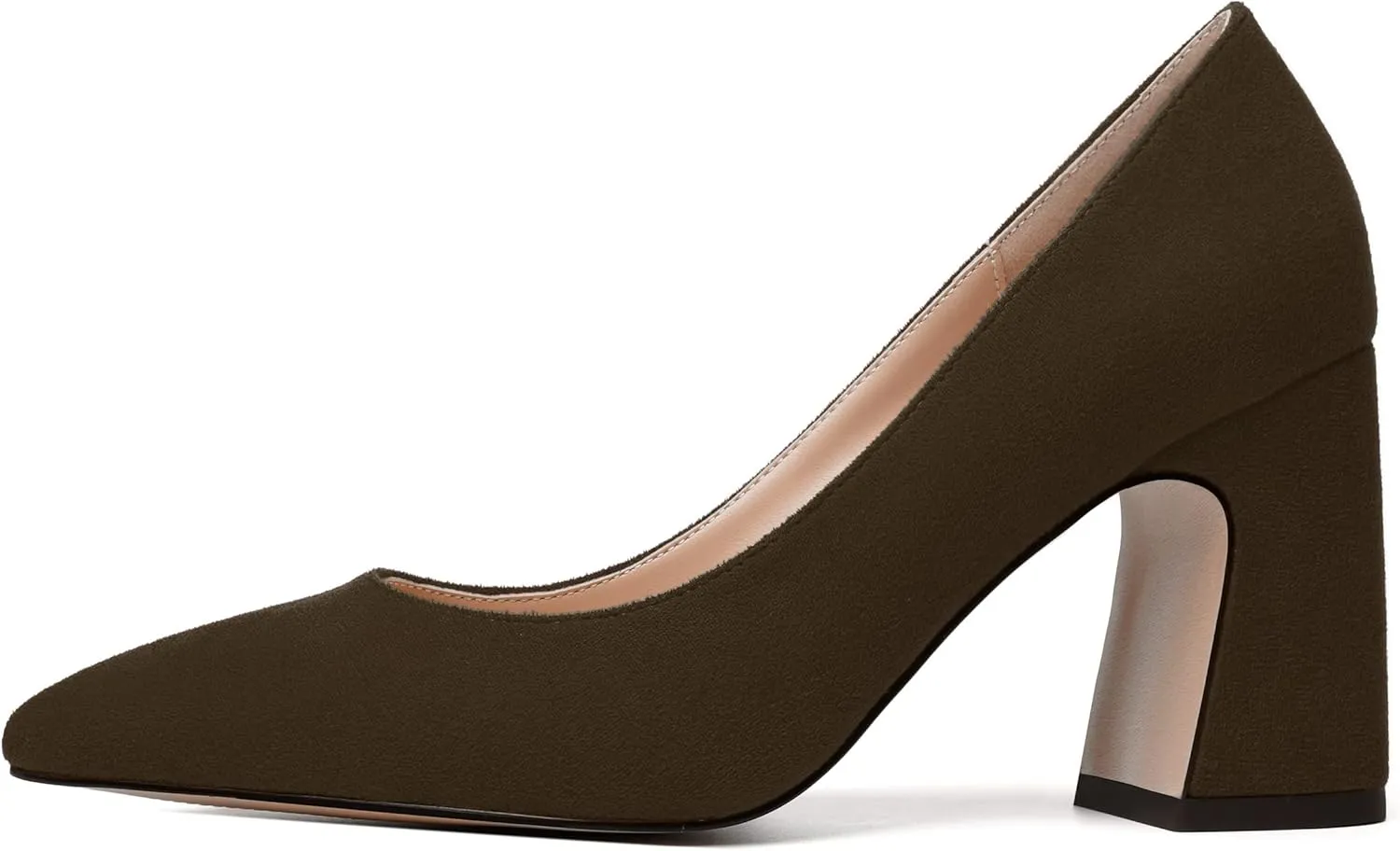 MERRORI Women's High Chunky Heels Block Suede Pointed Toe Office Slip On Dress Heel Pumps Shoes 3.3 Inch