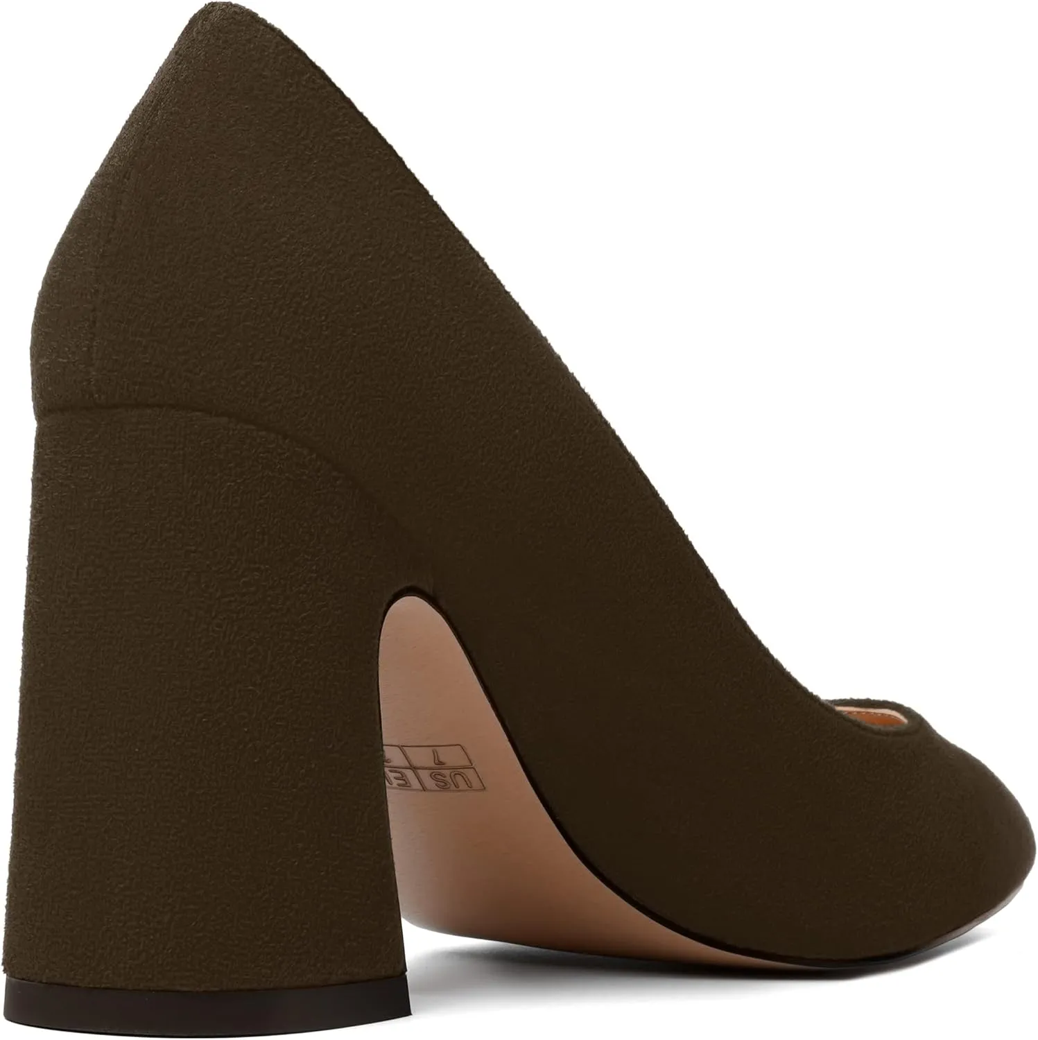 MERRORI Women's High Chunky Heels Block Suede Pointed Toe Office Slip On Dress Heel Pumps Shoes 3.3 Inch