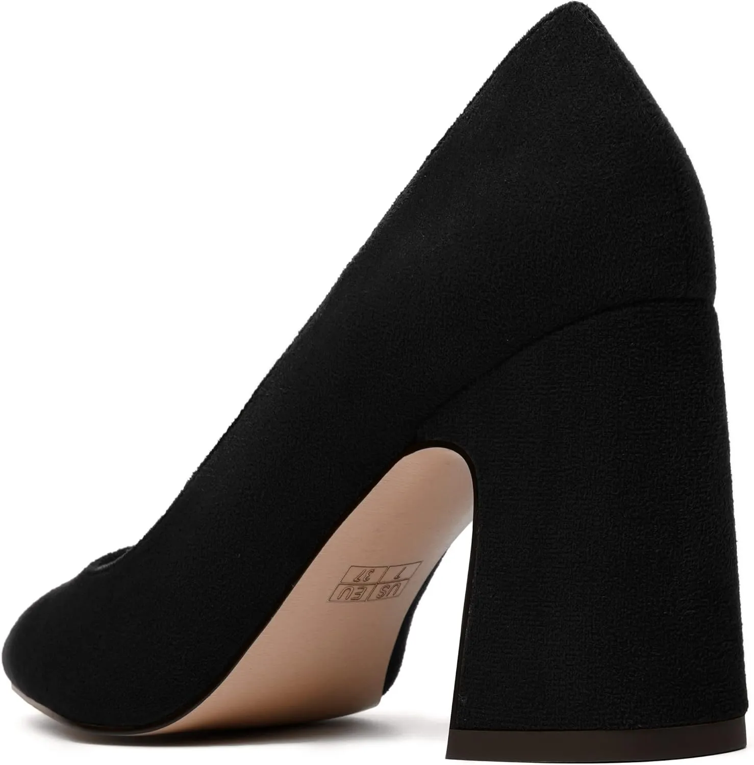 MERRORI Women's High Chunky Heels Block Suede Pointed Toe Office Slip On Dress Heel Pumps Shoes 3.3 Inch