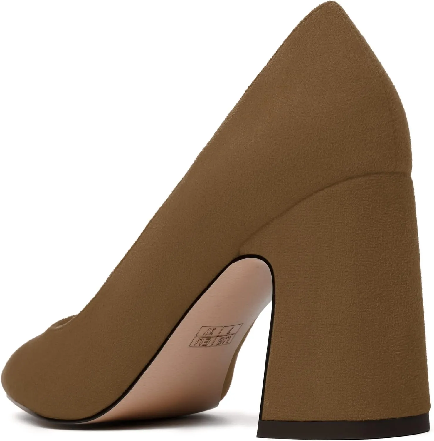MERRORI Women's High Chunky Heels Block Suede Pointed Toe Office Slip On Dress Heel Pumps Shoes 3.3 Inch