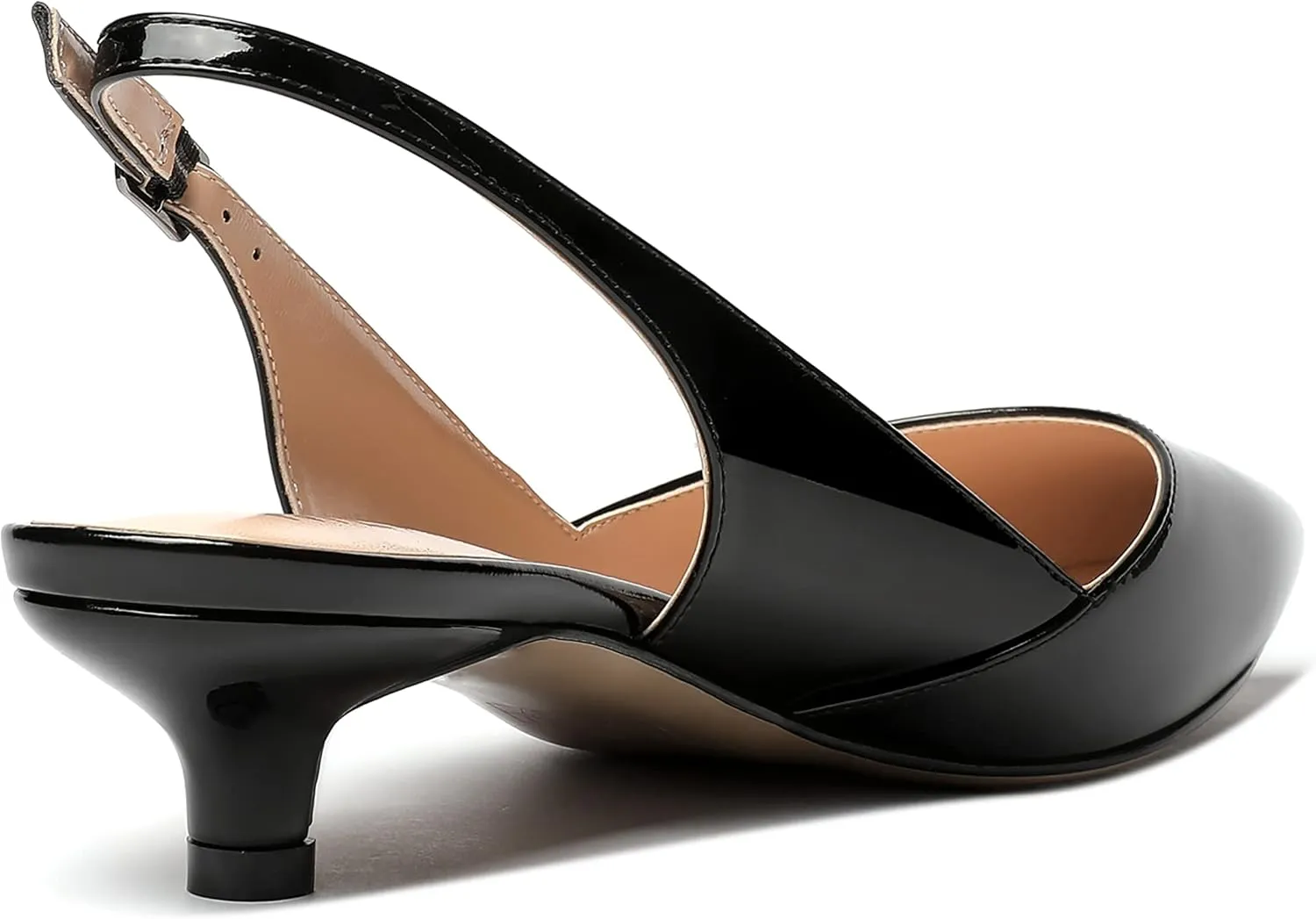 MERRORI Women's Patent Slingback Slip On Solid Pointed Toe Kitten Low Heel Pumps Shoes 1.5 Inch