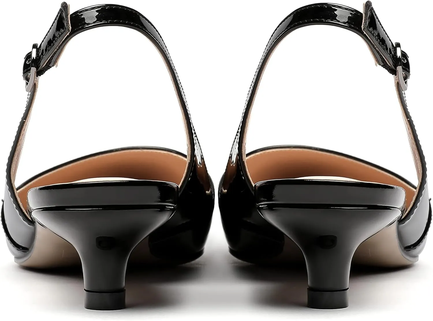 MERRORI Women's Patent Slingback Slip On Solid Pointed Toe Kitten Low Heel Pumps Shoes 1.5 Inch