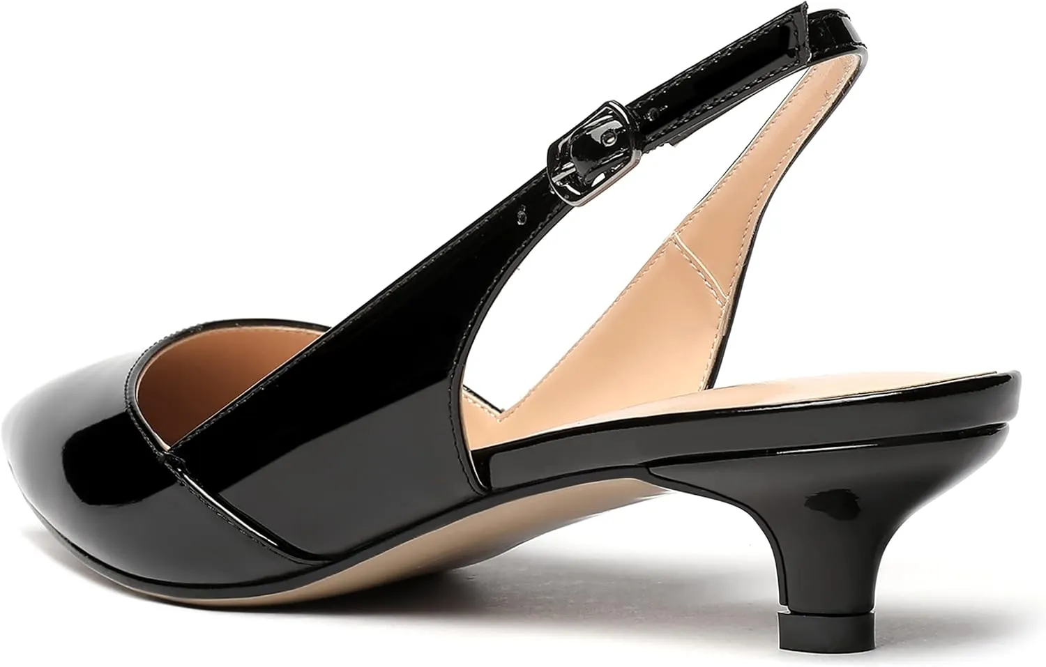 MERRORI Women's Patent Slingback Slip On Solid Pointed Toe Kitten Low Heel Pumps Shoes 1.5 Inch