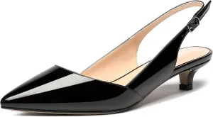 MERRORI Women's Patent Slingback Slip On Solid Pointed Toe Kitten Low Heel Pumps Shoes 1.5 Inch