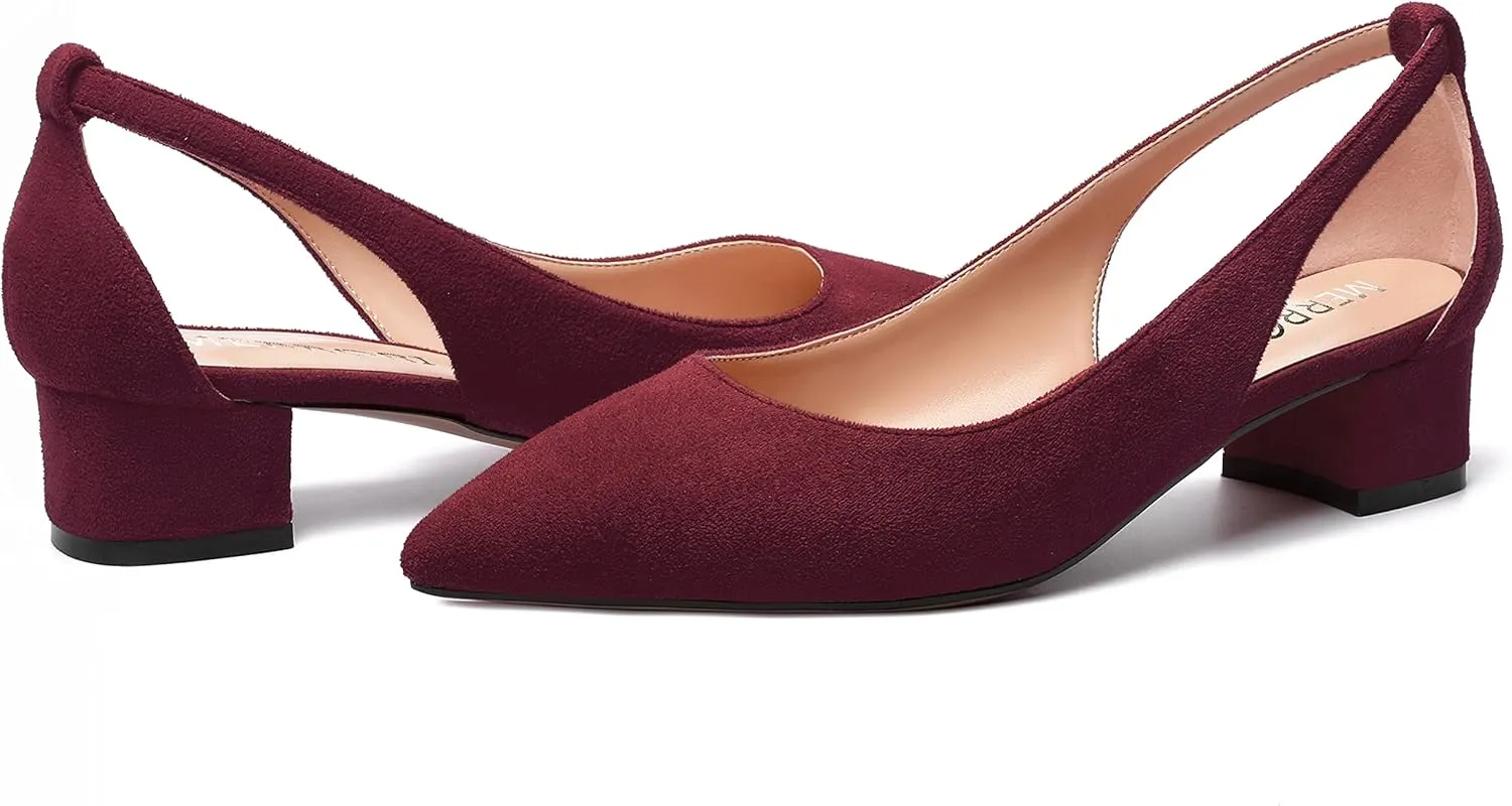 MERRORI Womens Pointed Toe Dress Slip On Suede Evening Chunky Low Heel Pumps Shoes 1.5 Inch