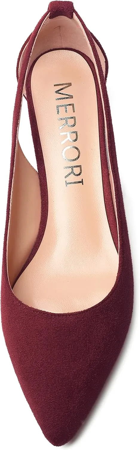 MERRORI Womens Pointed Toe Dress Slip On Suede Evening Chunky Low Heel Pumps Shoes 1.5 Inch