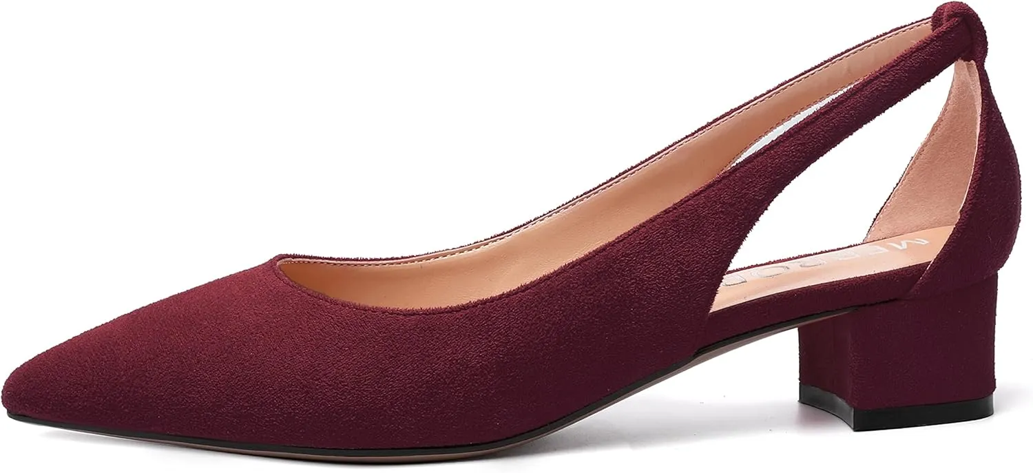 MERRORI Womens Pointed Toe Dress Slip On Suede Evening Chunky Low Heel Pumps Shoes 1.5 Inch