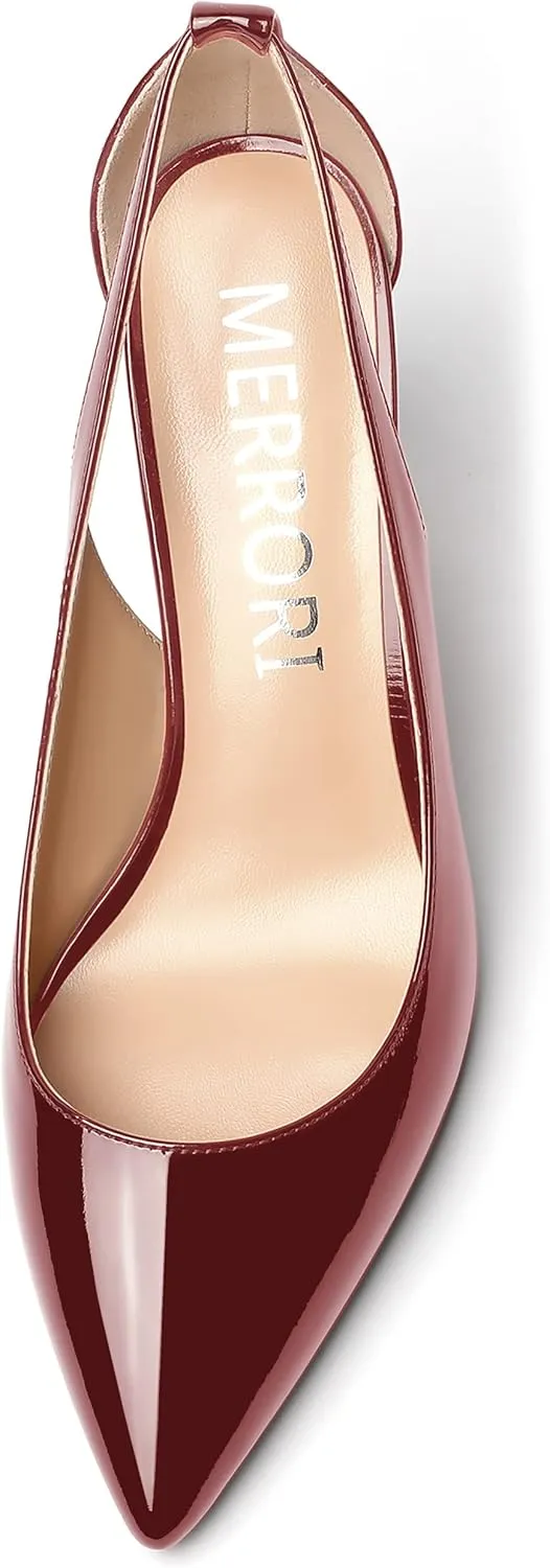 MERRORI Women's Pointed Toe Party Patent Solid Fashion Slip On Stiletto High Heel Pumps Shoes 3.3 Inch