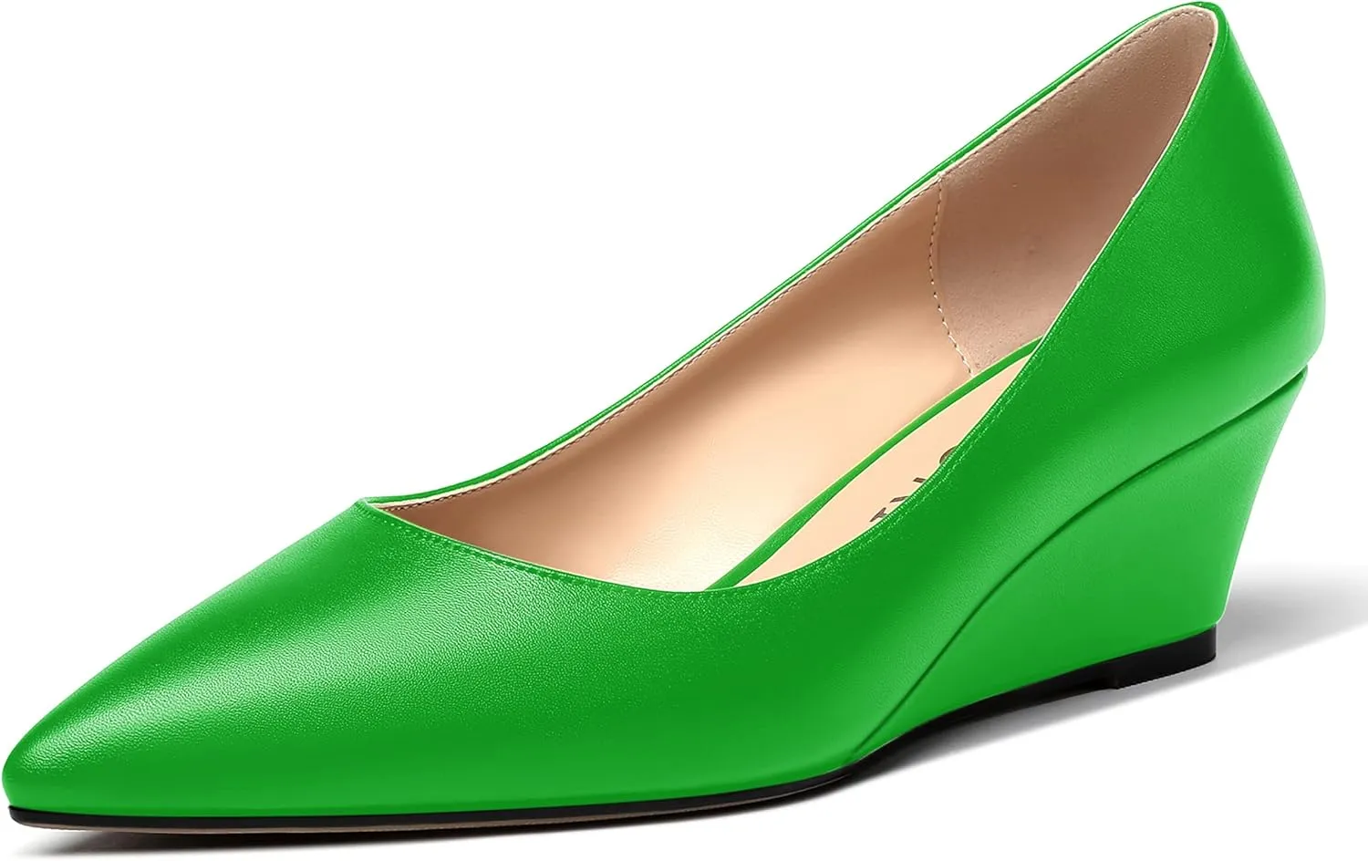 MERRORI Women's Pumps Wedge Heels Low Heel Slip On Matte Pointed Toe Pumps Womens Shoes 2 Inch
