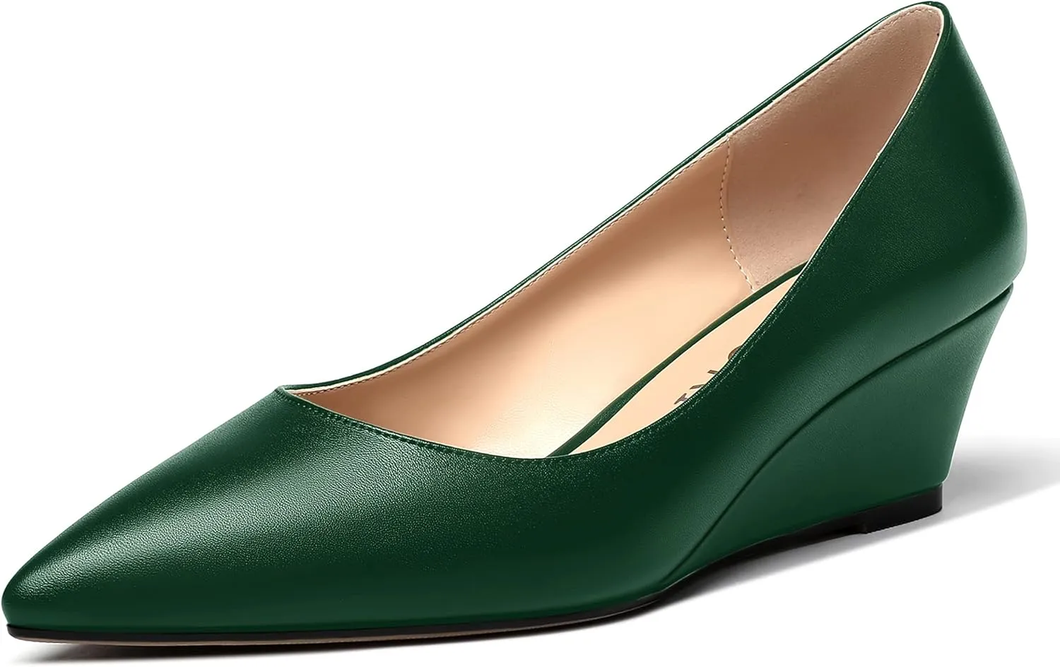 MERRORI Women's Pumps Wedge Heels Low Heel Slip On Matte Pointed Toe Pumps Womens Shoes 2 Inch