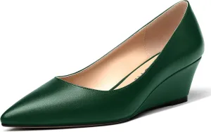 MERRORI Women's Pumps Wedge Heels Low Heel Slip On Matte Pointed Toe Pumps Womens Shoes 2 Inch