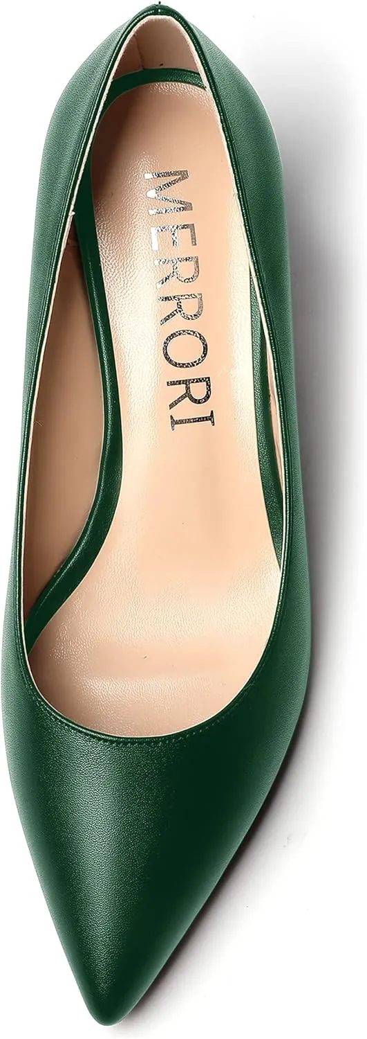 MERRORI Women's Pumps Wedge Heels Low Heel Slip On Matte Pointed Toe Pumps Womens Shoes 2 Inch