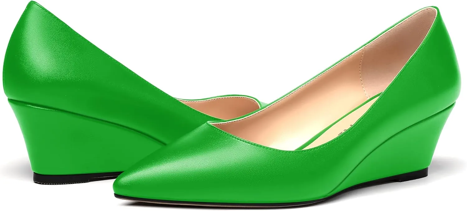 MERRORI Women's Pumps Wedge Heels Low Heel Slip On Matte Pointed Toe Pumps Womens Shoes 2 Inch