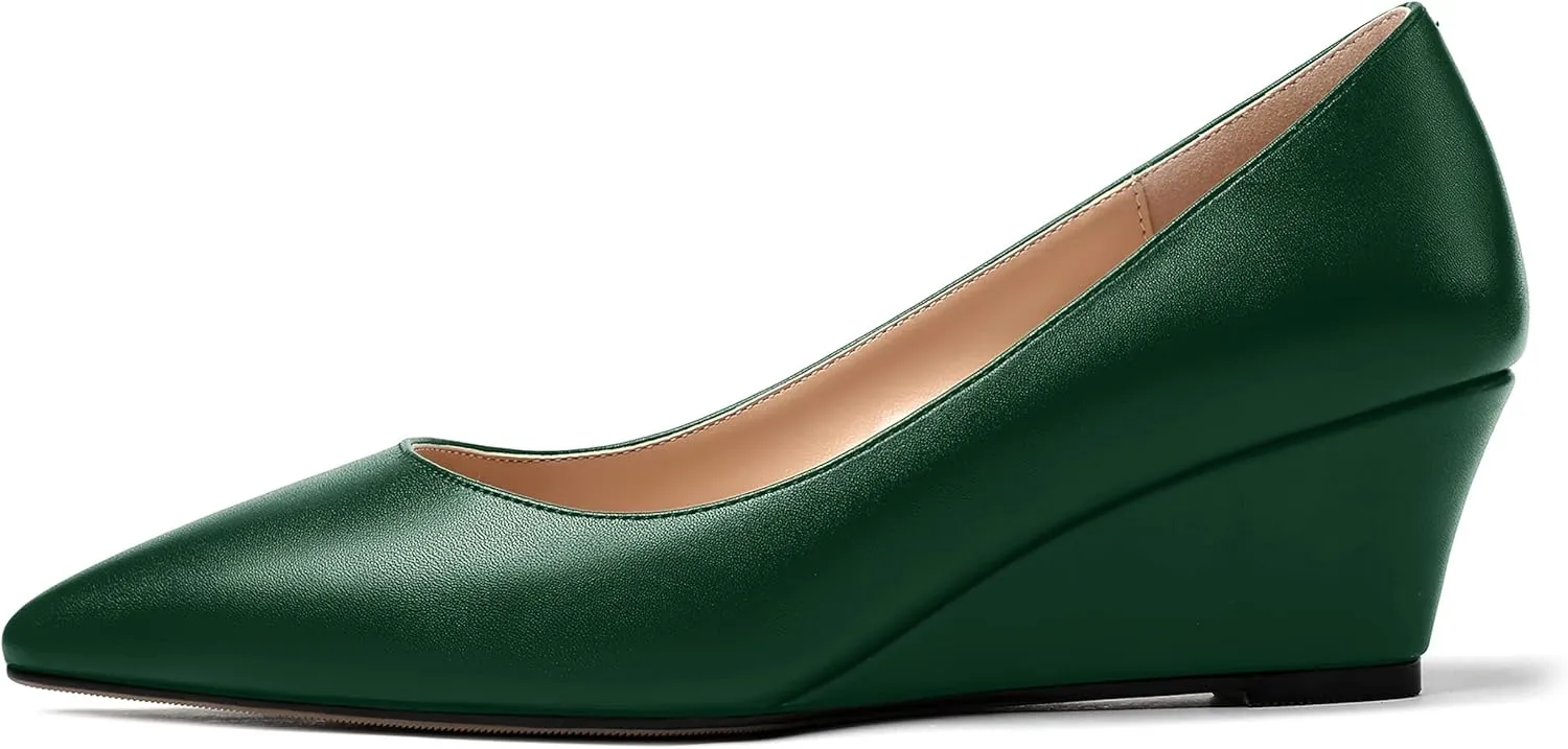 MERRORI Women's Pumps Wedge Heels Low Heel Slip On Matte Pointed Toe Pumps Womens Shoes 2 Inch