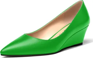 MERRORI Women's Pumps Wedge Heels Low Heel Slip On Matte Pointed Toe Pumps Womens Shoes 2 Inch