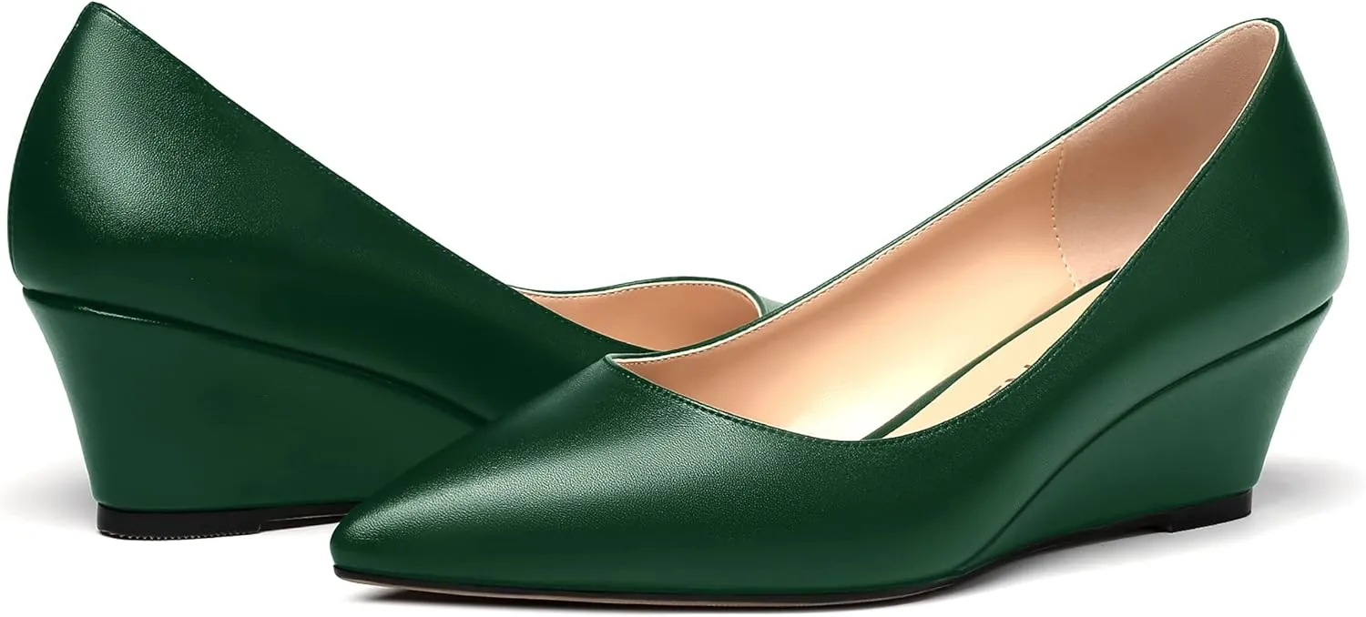 MERRORI Women's Pumps Wedge Heels Low Heel Slip On Matte Pointed Toe Pumps Womens Shoes 2 Inch