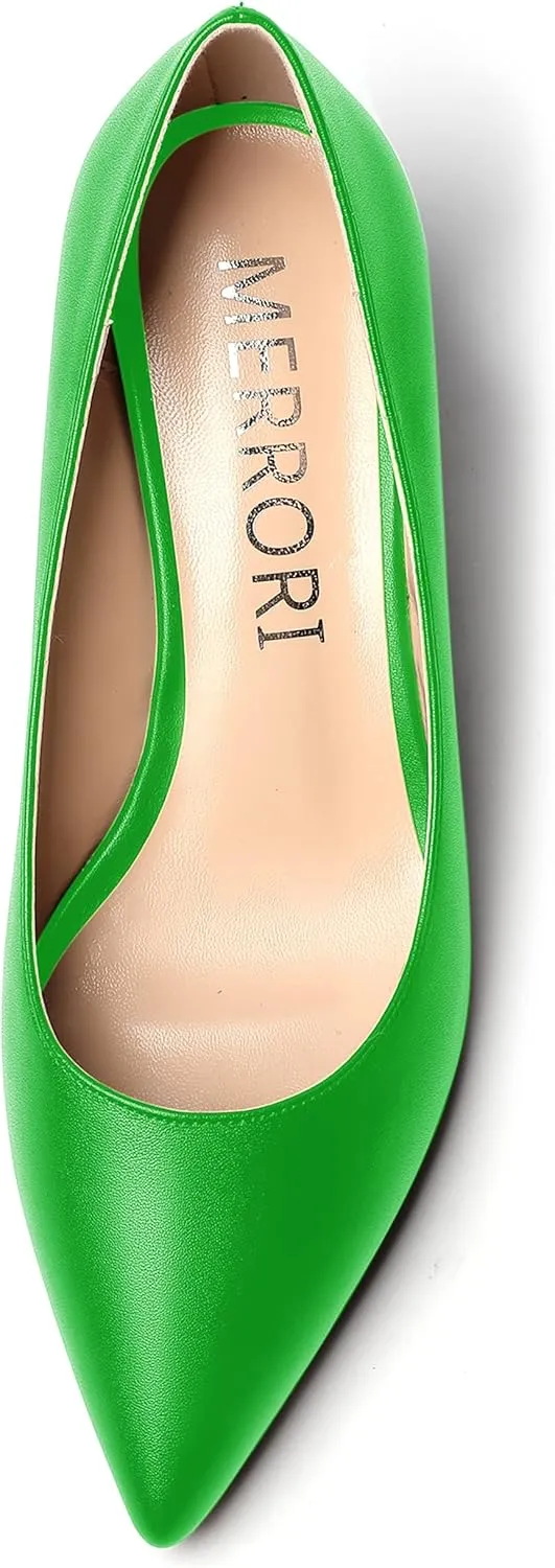 MERRORI Women's Pumps Wedge Heels Low Heel Slip On Matte Pointed Toe Pumps Womens Shoes 2 Inch