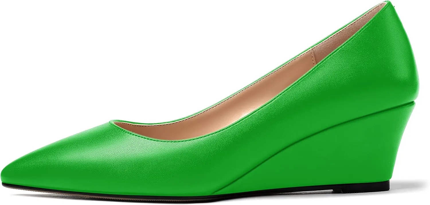 MERRORI Women's Pumps Wedge Heels Low Heel Slip On Matte Pointed Toe Pumps Womens Shoes 2 Inch