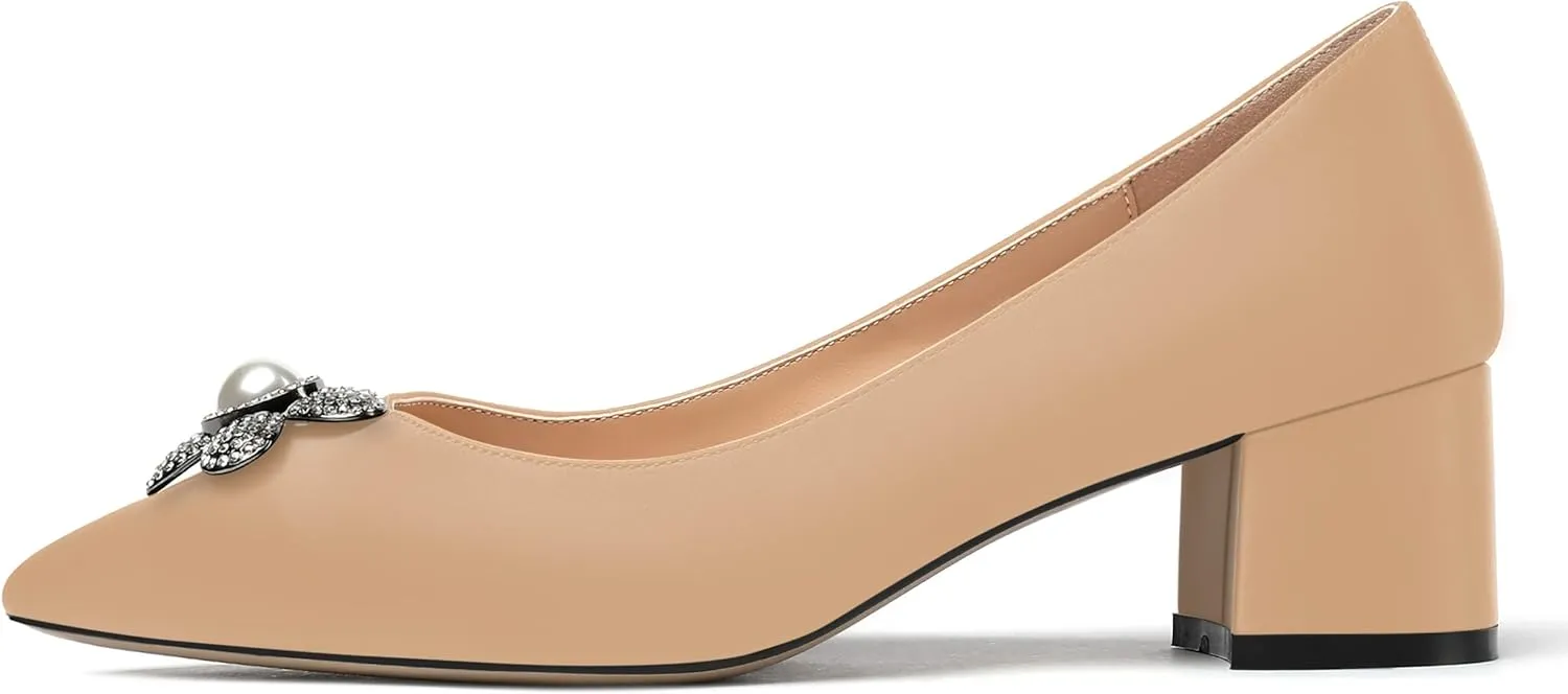 MERRORI Womens Simple Casual Slip On Solid Satin Pointed Toe Chunky Low Heel Pumps Shoes 1.5 Inch