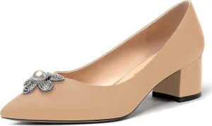 MERRORI Womens Simple Casual Slip On Solid Satin Pointed Toe Chunky Low Heel Pumps Shoes 1.5 Inch