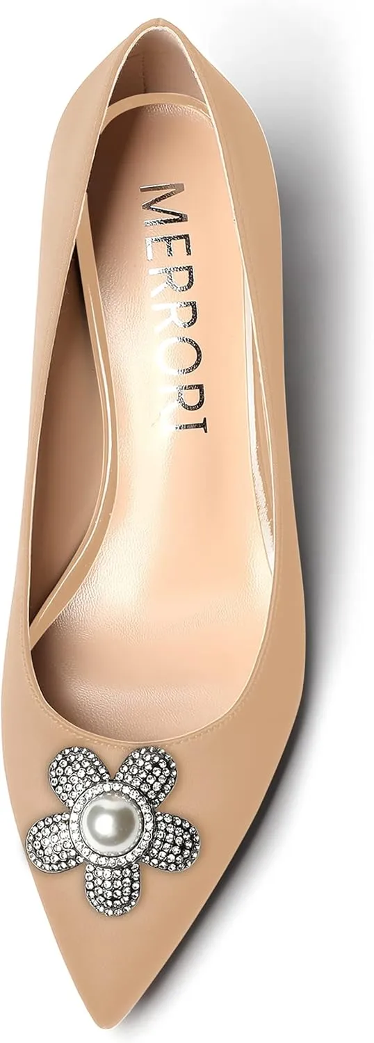MERRORI Womens Simple Casual Slip On Solid Satin Pointed Toe Chunky Low Heel Pumps Shoes 1.5 Inch