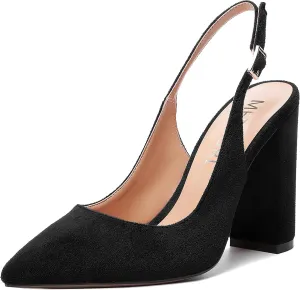 MERRORI Womens Slip On Block Elegant Suede Pointed Toe Bridal Dress Chunky High Heel Pumps Shoes 4 Inch